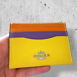 Coach Slim ID Card Case Colorblock Neon Leather Small Wallet
